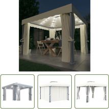 The Living Store - Tonnelle et rideau et guirlande lumineuse led 3x3 m Blanc crème - Tonnelle - Abri Jardin - Pergola - Auvent - Structure Extérieure