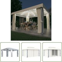The Living Store - Tonnelle et rideau et guirlande lumineuse led 4x3 m Blanc crème - Tonnelle - Abri Jardin - Pergola - Auvent - Structure Extérieure