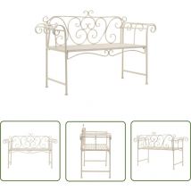 The Living Store - Banc de jardin 132 cm Métal Antique Blanc - Banc De Jardin - Mobilier De Jardin - Banc Extérieur - Style Vintage - Banc En Métal
