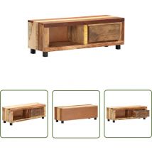 The Living Store TV-Schrank 100x30x33 cm Altholz Massiv - Vintage tv Schrank - Holzmöbel - Altholz Möbel - Retro tv Stand - Wohnzimmerschrank
