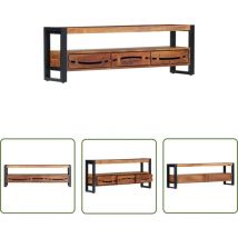 The Living Store TV-Schrank 140x30x45 cm Massivholz Akazie - Fernsehschränkchen - Holz Sideboard - Akasienholz Schrank - Industrieller Stil - tv Stand