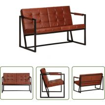 The Living Store Canapé à 2 places Marron Cuir de chèvre véritable - Canapé Deux Places - Canapé Cuir - Canapé Vintage - Canapé Design - Mobilier