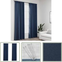 Verdunkelungsvorhänge Haken Leinenoptik 2 Stk. Blau 140x225cm - Verdunkelungsvorhänge - Leinenlook - Blaue Vorhänge - Wohnraumdekoration
