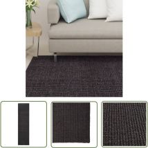 The Living Store - Tapis Sisal naturel 80x300 cm Noir - Tapis Sisal - Tapis Décoratif - Tapis Salon - Tapis Chambre - Tapis Entrée