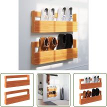 The Living Store - Wand-Schuhregale 2 Stk. Wachsbraun 59x8,5x23,5 cm Massivholz - Holz Schrank - Wand Regal - Schuhschrank - Schuh Organizer