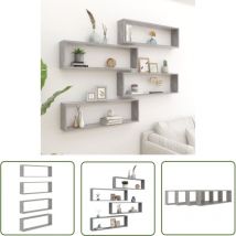 The Living Store - Lot de 4 Étagères cube murales Étagère de Rangement - Meuble de rangement Gris béton 100x15x30 cm Aggloméré BV924217