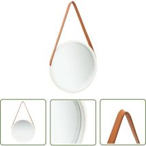 The Living Store Wandspiegel mit Gürtel 40 cm Weiß - Vintage Spiegel - Wandspiegel - Runder Spiegel - Dekorativer Spiegel - Paulownia Holz