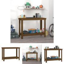 Werkbank Honigbraun 110x50x80 cm Massivholz Kiefer - Werkbänke - Braun - The Living Store