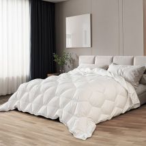 Couette 200 x 200 cm de 150 g - Rembourrage doux en ouate douce - Couette matelassée en microfibre hypoallergénique blanche - Couette pour Lit 2