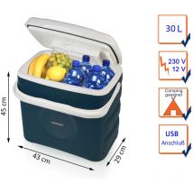Campart - Thermoelektrische Kühlbox arendal in blau 30 Liter 12/230 Volt - usb Anschluß