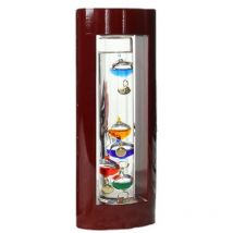 Basetbl - Thermomètre Galilée en verre, un design avec des sphères multicolores dans un cadre en bois au fini cerisier