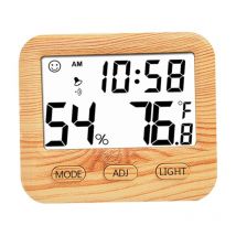 Ahlsen Thermomètre Intérieur Hygromètre Numérique, Jauge D'humidité À Température En Bois Avec Horloges De Bureau Pour Chambre Et Bureau, Affichage