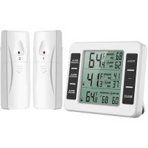 BSR - tonchean Thermomètre,Thermomètre de Frigo Congelateur, Thermomètre de Réfrigérateur sans Fil avec 2 Capteurs, Alarme Sonore, Min/Max,