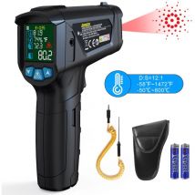 Curconsa - Thermomètre Infrarouge, mestek Pistolet de Température Infrarouge Numérique sans Contact Laser, -50°C 800°C avec Émissivité Réglable, Pour