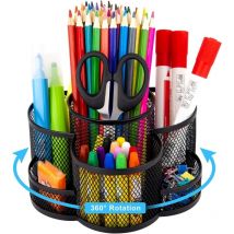 Porte-Stylo En Maille Pour Bureau, Organiseur De Bureau Rotatif à 360 Degrés Avec 7 Compartiments, Organiseur Stationnaire En Métal, Grand Organiseur