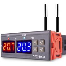 Thermostat numérique STC-3008 dc 12 v, avec double affichage et double sonde ntc, mode chauffage et refroidissement.