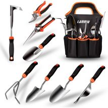 Thinkwork - Ensemble d'outils de jardinage, 9 pièces en acier inoxydable robuste, avec poignée en caoutchouc antidérapant, poche de rangement, kit