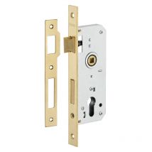 Boitier de serrure encastrable à cylindre pour porte d'entrée, axe 35mm, bouts carrés, têtière laitonnée