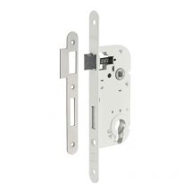 Boitier de serrure encastrable à cylindre pour porte d'entrée, axe 40mm, bouts ronds, cylindre 30x30mm, blanc