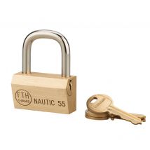 Cadenas à clé Nautic, laiton, intérieur, anse acier, 55mm, 3 clés