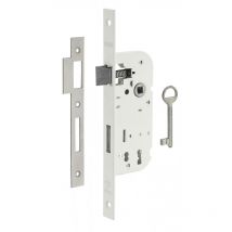 Serrure encastrable à clé pour porte de chambre, axe 40mm, bouts carrés, 1 tour, blanc, 1 clé