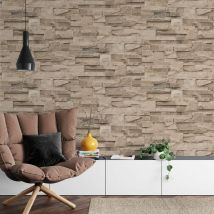 Ugepa - Thorn Slate Natural Beige Stone Brick Wall Effect Textured Vinyl Wallpaper