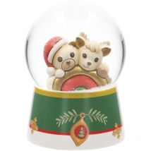 Boule de Neige con Teddy e Renna Robin con Arcobaleno in Resina, Ceramica e Vetro, Versione Grande, Linea Desideri di Natale, 10 cm - Thun