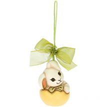 Thun - Pasqua 2023, Addobbo Pasquale Coniglietto con Uovo in Ceramica Decorata a Mano, Linea Pasqua Favolosa, 3.8x3.6x6 cm h