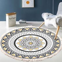 Rapanda - Tiamu Mandala Tapis Salon en Coton Style bohème Vintage, Rond Tapis de Chambre avec Pompons, Lavable en Machine, Motif Ethnique Tapis de