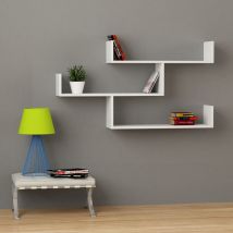 Tibet Wall Mounted Modern Bookcase Display Unit w 119cm Wide - White - White - Decortie