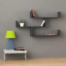 Tibet Wall Mounted Modern Bookcase Display Unit w 119cm Wide - Anthracite Grey - Anthracite Grey - Decortie