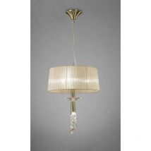 Tiffany pendant light 3+1 E27+G9 bulb, antique brass with bronze & transparent crystal lampshade