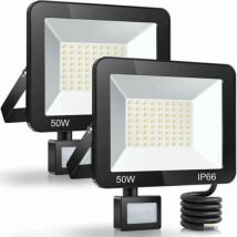 50w Outdoor Led Flutlicht Bewegungsmelder 2 Stück-5000lm 6000k Kaltweiß Außenbeleuchtung - Tigrezy