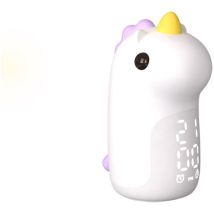 Tigrezy - Kinderwecker mit Licht, süßes Einhorn-Licht, Wecker mit Schlummerfunktion, 3 Farben, wiederaufladbar, Nachtlicht, dimmbar, Touch-Steuerung,