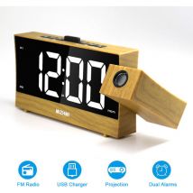 Tigrezy - Réveil de projection pour chambres à coucher avec affichage de la température intérieure et extérieure Double alarme Horloge de projection