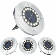 Tigrezy Solar-Gartenleuchte, 4 Stück, 16 LEDs, Solar-Außenleuchte, wasserdicht, Bodeneinbaustrahler, Edelstahl, für Weg, Terrasse, Innenhof,