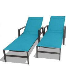 Frankystar - Tigri - Satz von 2 Gartenliegen aus Aluminium und Textilene. Design-Sonnenliegen mit Armlehnen und 5-fach verstellbarer R ckenlehne
