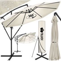 Tillvex - 300 cm Sombrilla Excentrico Beige Parasol para Terraza Jardín Balcón Patio con Manivela y Base en Cruz, giratorio 360o, Protección uv