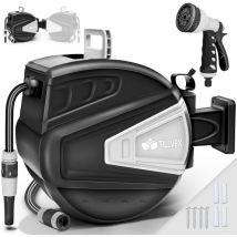 Tillvex - Avvolgitubo da Giardino 30+2m Nero Avvolgitubo da Parete e tubo da giardino Girevole di 180° Scatola con avvolgitubo automatico