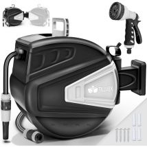 Tillvex - Avvolgitubo da Giardino 20+2m Nero Avvolgitubo da Parete e tubo da giardino Girevole di 180° Scatola con avvolgitubo automatico