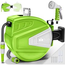 tillvex Avvolgitubo da Giardino 30+2m Verde Avvolgitubo da Parete e tubo da giardino Girevole di 180° Scatola con avvolgitubo automatico