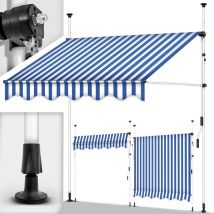 Tillvex - Store Banne Manuel Bleu/Blanc 150cm rétractable avec manivelle pour Le Balcon Marquise de terrasse sans percement Marquise Soleil de Balcon