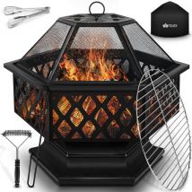 Tillvex - Brasero Exterior 4 en 1 Hoguera de Jardín con Asador y Tapa Pozo de Fuego, Estufa con Barbacoa bbq Fire Pit con Atizador, Pinzas y Parrilla