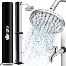 Tillvex - Douche solaire 20 litres (Noir-Argent) - Housse de protection incluse, Douche de jardin solaire - Douche de jardin chaude - Sans