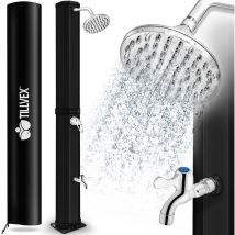 Tillvex - Ducha de Jardín 35 litros (Negro) - Cubierta protectora incluida Ducha Solar con Agua Caliente Sin Conexión Eléctrica Cabezal de Ducha de