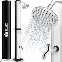 Tillvex - Ducha de Jardín 35 litros (Negro-Plateado) - Cubierta protectora incluida Ducha Solar con Agua Caliente Sin Conexión Eléctrica Cabezal de