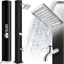 Tillvex - Ducha de Jardín 40 litros Negro Cubierta protectora incluida Ducha Solar con Agua Caliente Sin Conexión Eléctrica Cabezal de Ducha de