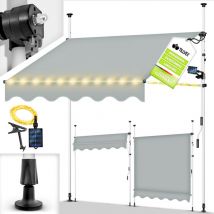 Tillvex Klemmmarkise 350 Cm Hellgrau Mit Led Mit Handkurbel Balkon Balkonmarkise Ohne Bohren Markise Uv-beständig & Höhenverstellbar Sonnenschutz 