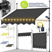 Klemmmarkise 150 cm Anthrazit mit led mit Handkurbel Balkon Balkonmarkise ohne Bohren Markise UV-beständig & höhenverstellbar Sonnenschutz