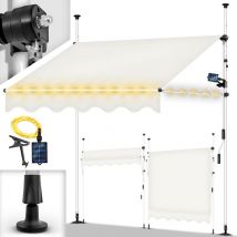 tillvex Klemmmarkise 250 cm Beige mit LED mit Handkurbel Balkon Balkonmarkise ohne Bohren Markise UV-beständig & höhenverstellbar Sonnenschutz